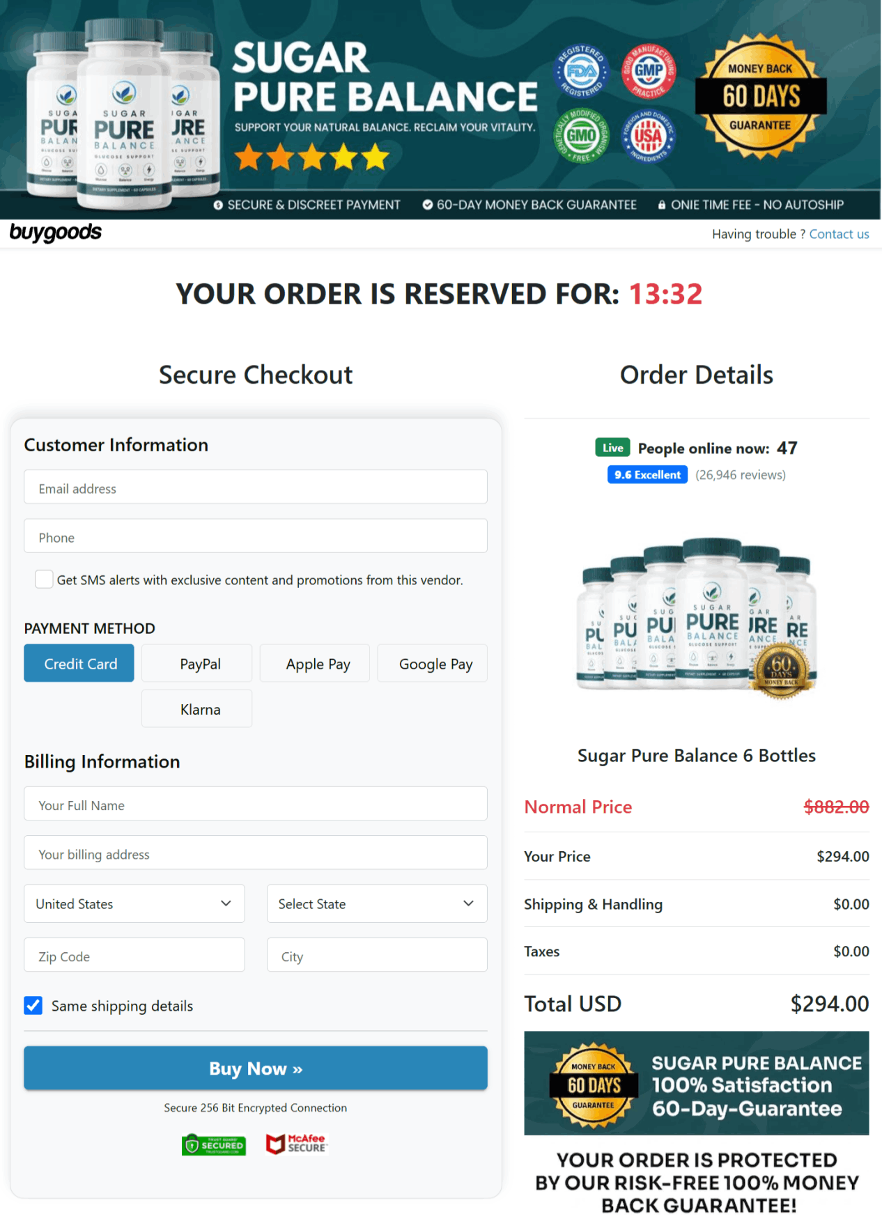sugar pure balance secure checkout